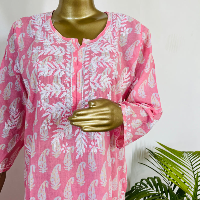 SAMIRA MUL CHIKANKARI PINK KURTA PALAZZO SET Libaas e Lucknow