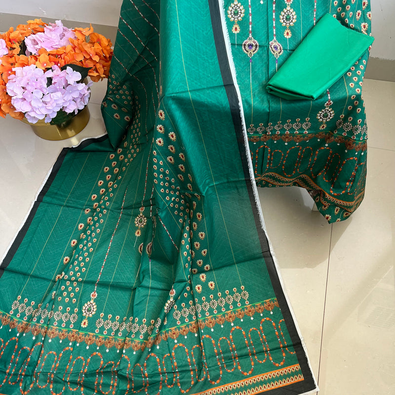 GREEN LAWN PRINT SUIT Libaas e Lucknow