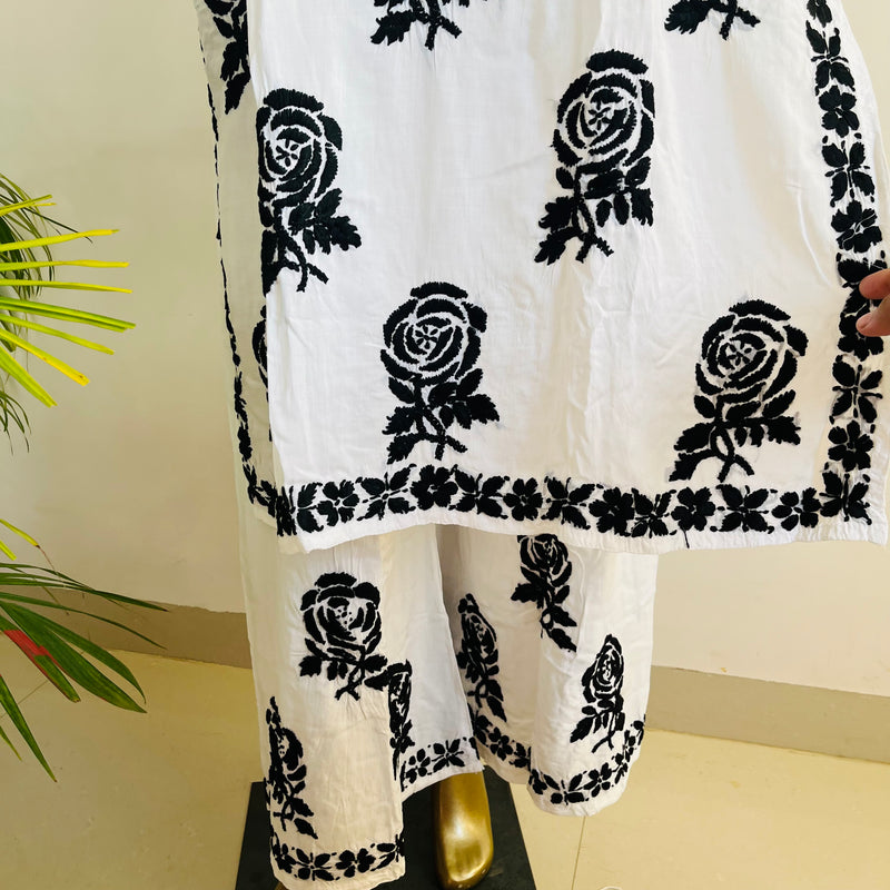 Rose White Black Chikankari Set