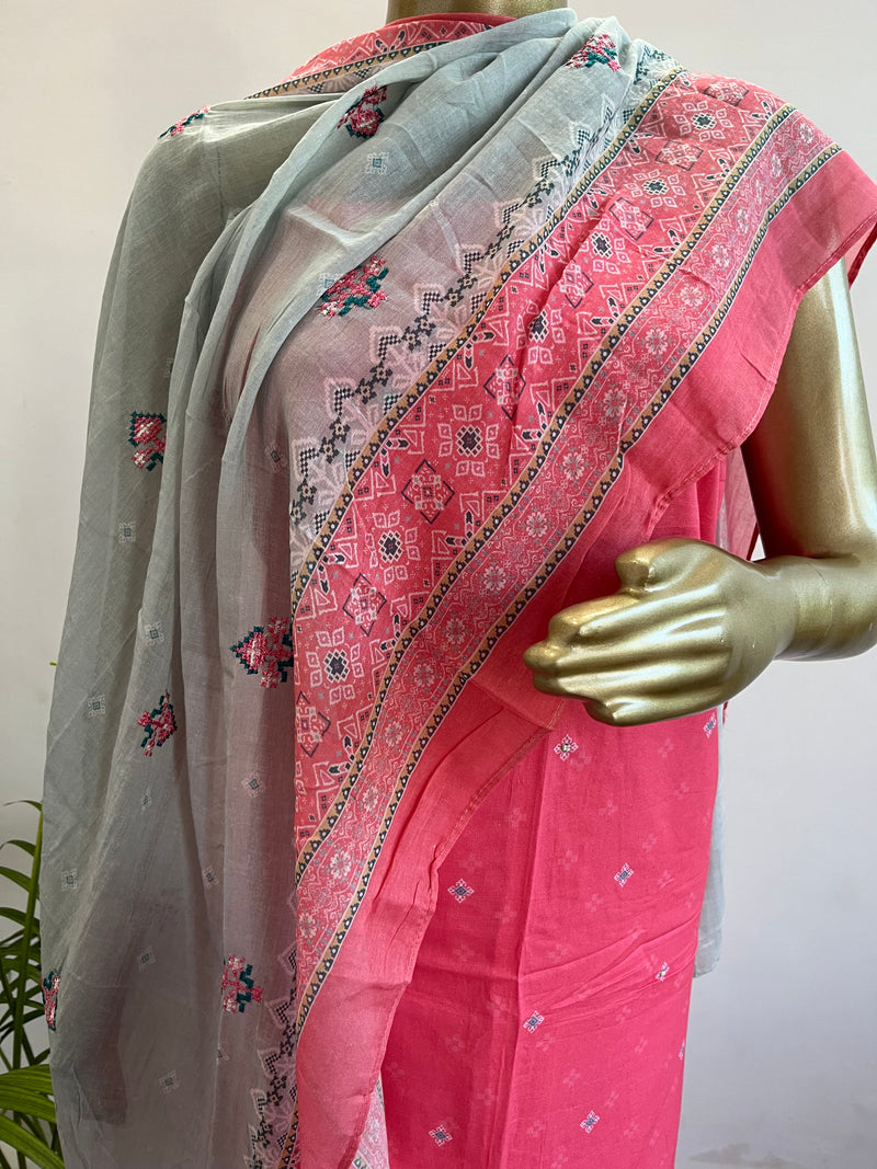 PATOLA PINK GREY UNSTITCHED SUIT Libaas e Lucknow