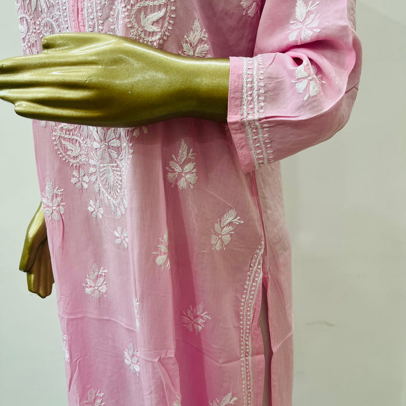 BHUMI PINK CHIKANKARI MODAL KURTA Libaas e Lucknow