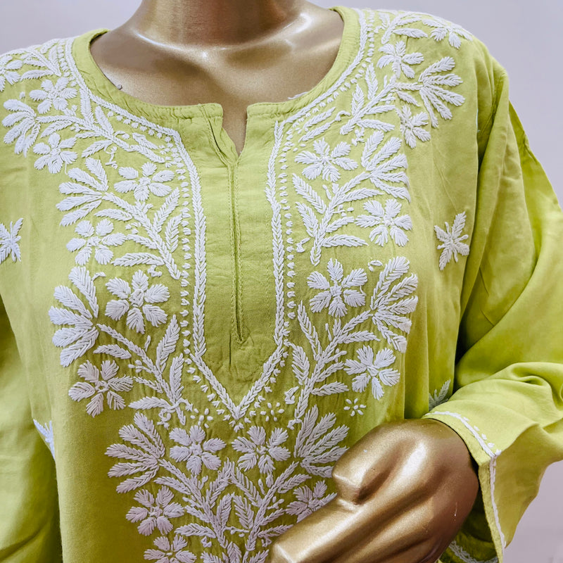 MAAHAM GREEN CHIKANKARI RAYON KURTA Libaas e Lucknow