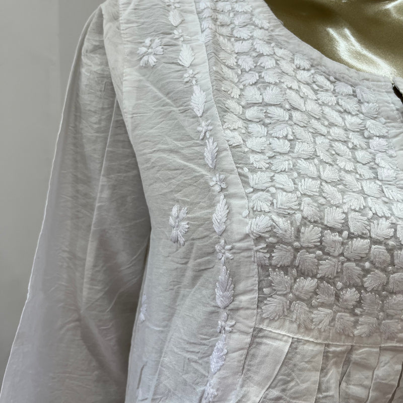 White Chanderi Chikankari A Line Kurti Libaas e Lucknow