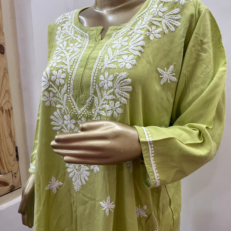 MAAHAM GREEN CHIKANKARI RAYON KURTA Libaas e Lucknow