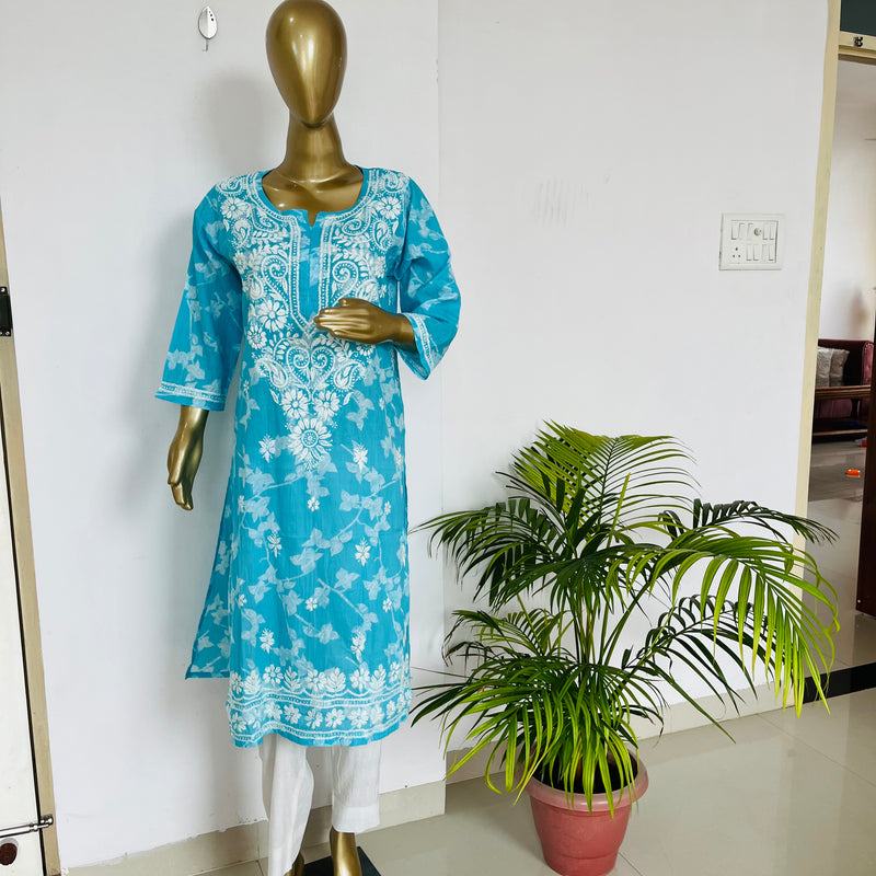 ANAASA CHIKANKARI MUL BLUE KURTA Libaas e Lucknow