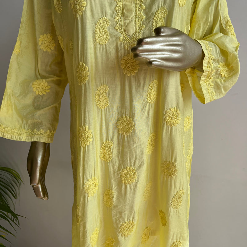 ANYA Yellow Chanderi Chikankari Kurta Libaas e Lucknow