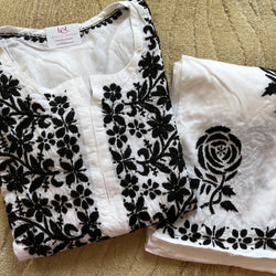 Rose White Black Chikankari Set Libaas e Lucknow