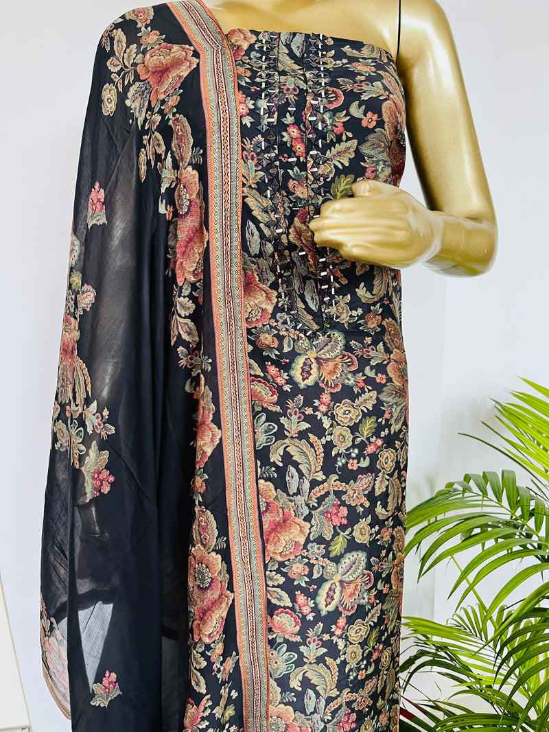 Black Premium Silk Suit Libaas e Lucknow