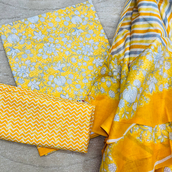 DEEPA YELLOW COTTON UNSTITCHED SUIT Libaas e Lucknow