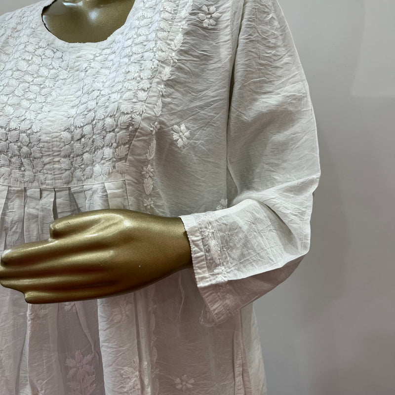 White Chanderi Chikankari A Line Kurti Libaas e Lucknow