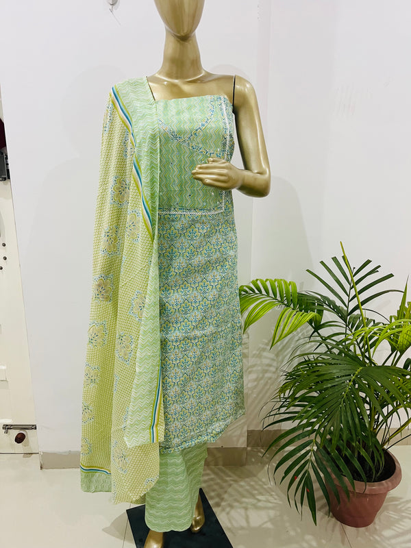 ALIA CUT GREEN COTTON SUIT Libaas e Lucknow