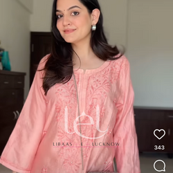 Zehrin Peach Chanderi Chikankari Kurta