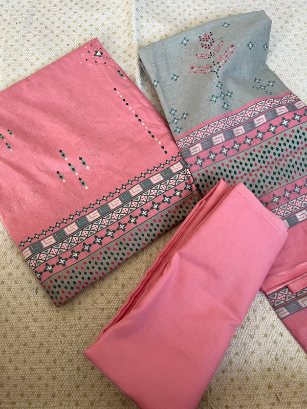 SEHER PINK GREY UNSTITCHED SUIT Libaas e Lucknow