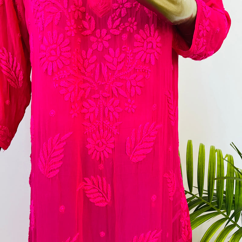 SOPHIA CHIKANKARI GEORGETTE STRAIGHT KURTA Libaas e Lucknow