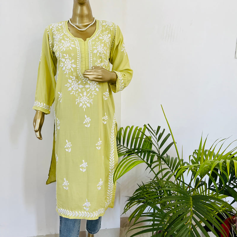 HARSHA GREEN CHIKANKARI MODAL KURTA Libaas e Lucknow