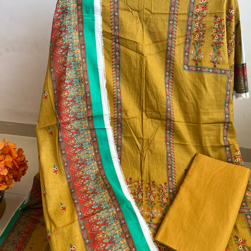 MUSTARD LAWN PRINT SUIT Libaas e Lucknow