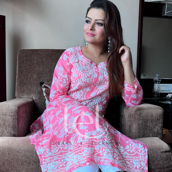 ANAASA CHIKANKARI MUL PINK KURTA