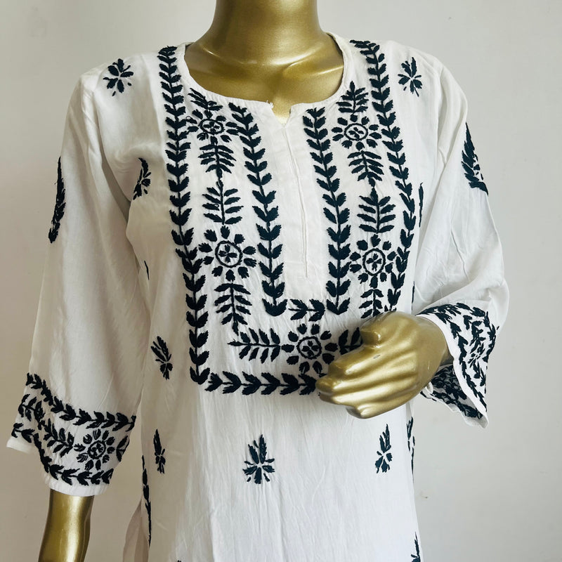 Pihu White Black Rayon Chikankari Set