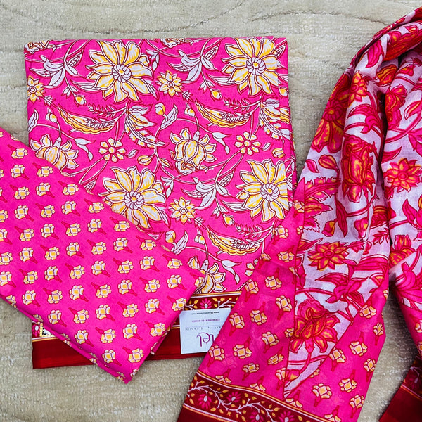 DEEPA PINK COTTON UNSTITCHED SUIT Libaas e Lucknow