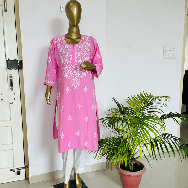 INAAYA PINK CHIKANKARI MODAL KURTA Libaas e Lucknow