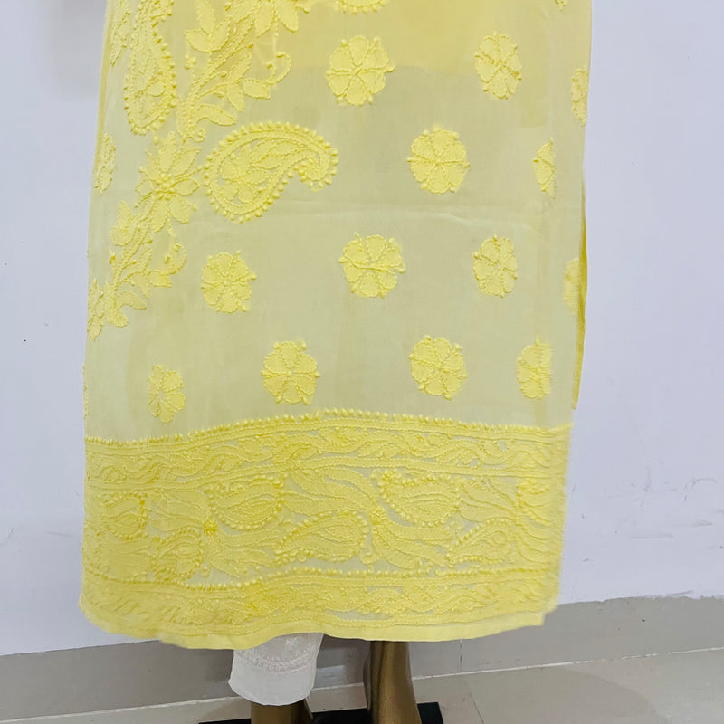 Gulzar Lime Yellow Chikankari Kurta Set Libaas e Lucknow