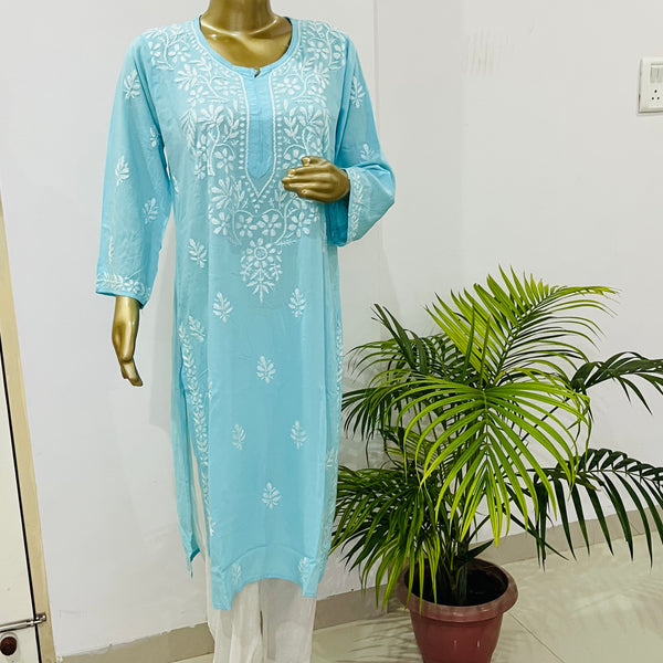 INAAYA BLUE CHIKANKARI MODAL KURTA Libaas e Lucknow