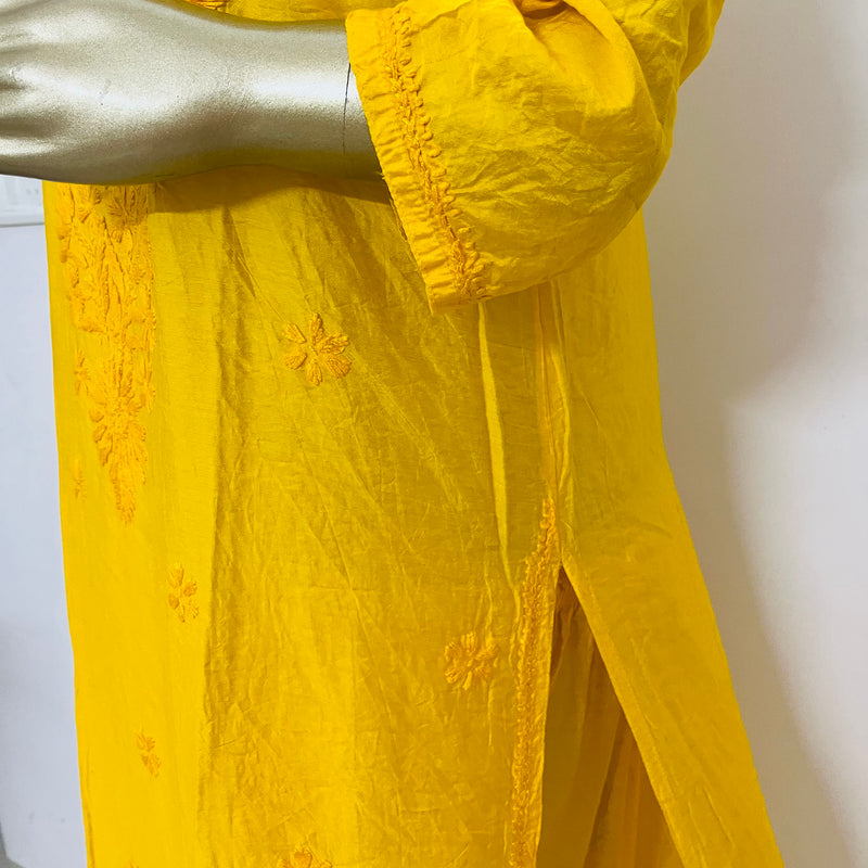 Samina Yellow Chanderi Chikankari Kurta Set Libaas e Lucknow