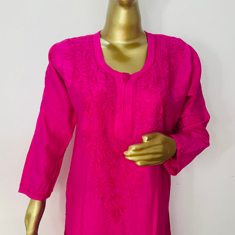 Juri Hot Pink Chanderi Chikankari Kurta Libaas e Lucknow