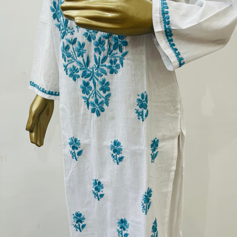 TARA CHIKANKARI WHITE BLUE KURTA Libaas e Lucknow