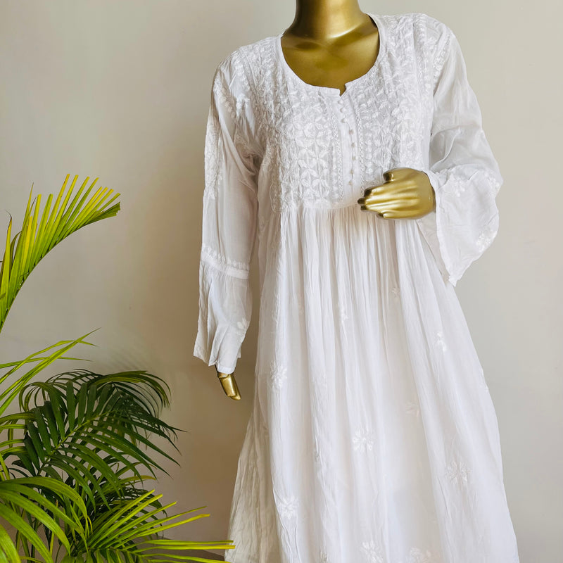 AZRA white Modal cotton Chikankari Kurta Libaas e Lucknow