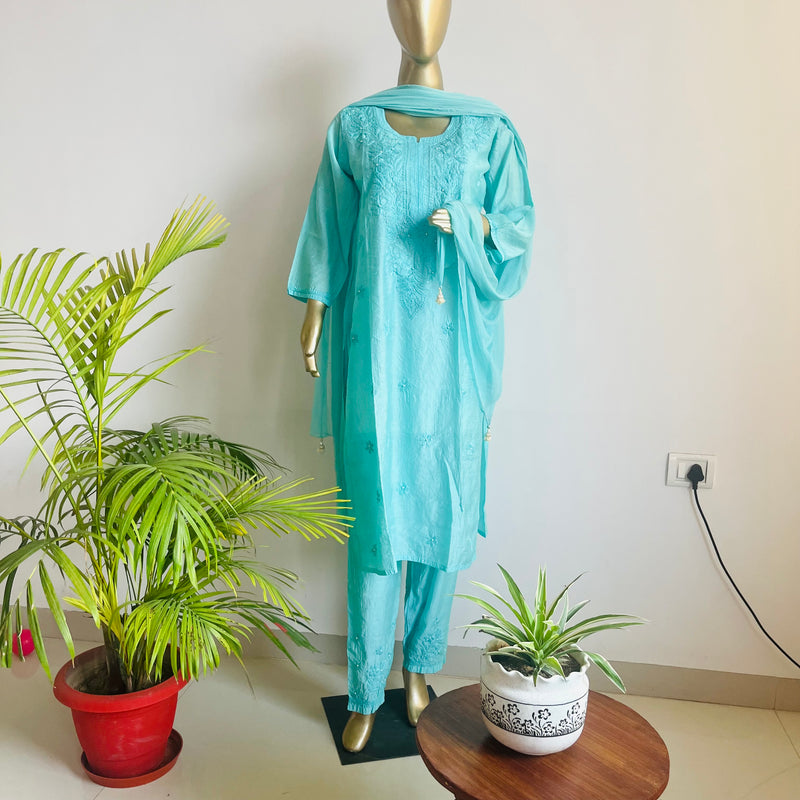 Zehra Blue Chanderi Chikankari Kurta Libaas e Lucknow