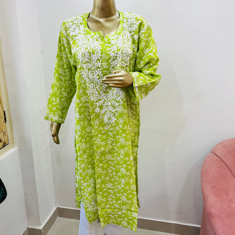 MAHIRA GREEN CHIKANKARI KURTI Libaas e Lucknow