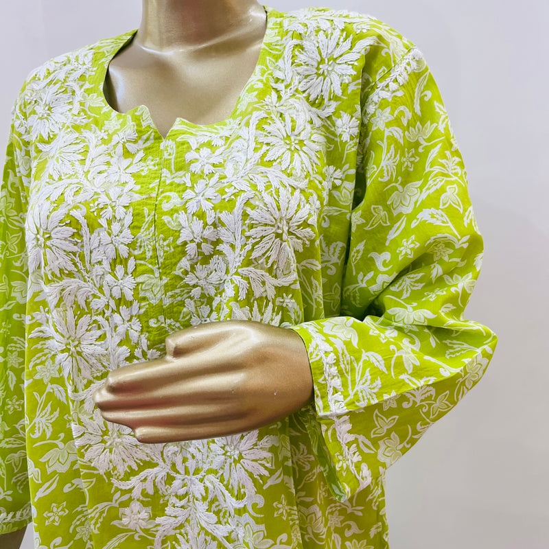 MAHIRA GREEN CHIKANKARI KURTI Libaas e Lucknow