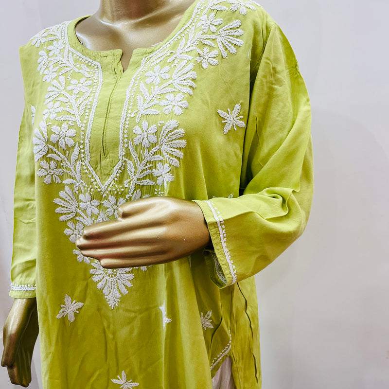 MAAHAM GREEN CHIKANKARI RAYON KURTA Libaas e Lucknow