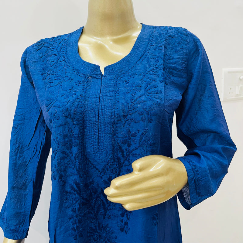 Juri Royal Blue Chanderi Chikankari Kurta Libaas e Lucknow