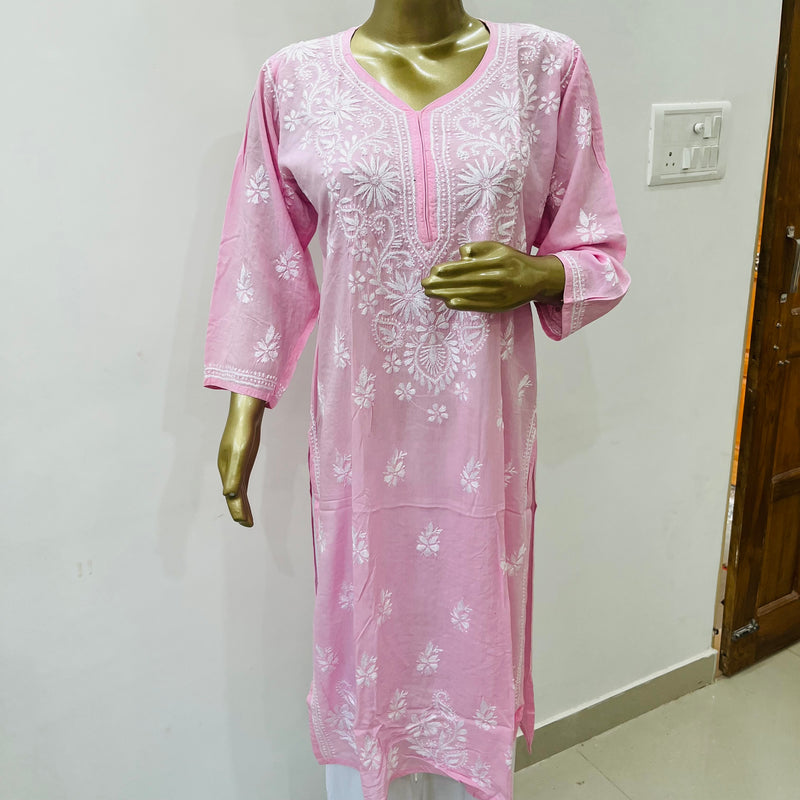 BHUMI PINK CHIKANKARI MODAL KURTA Libaas e Lucknow