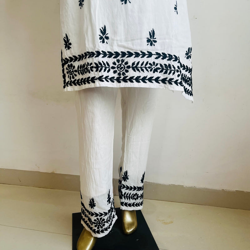 Pihu White Black Rayon Chikankari Set