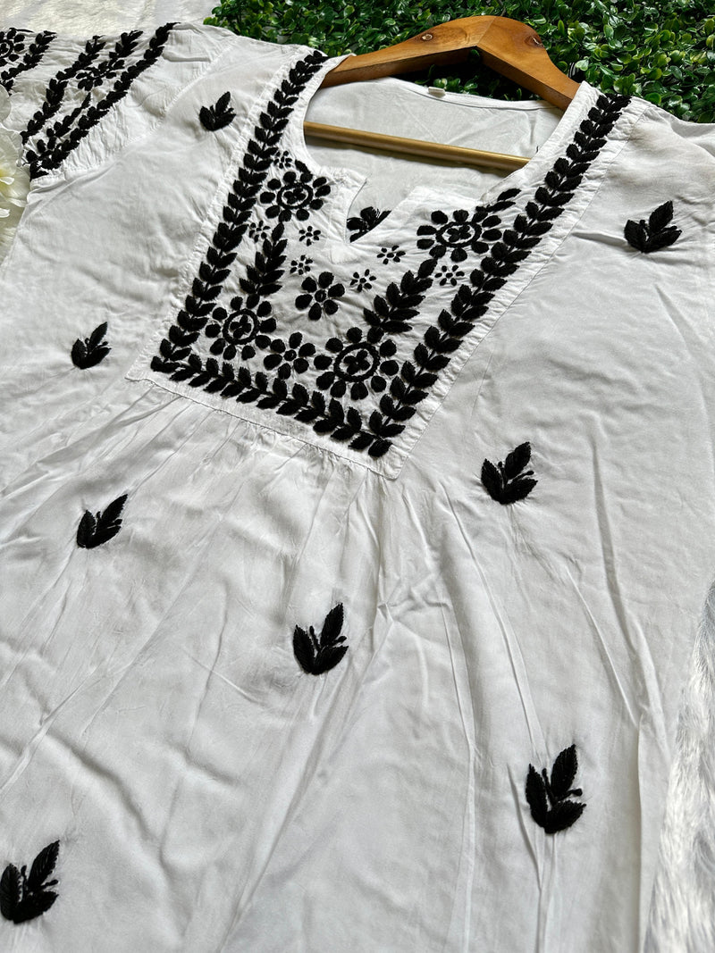 TINA WHITE BLACK CHIKANKARI KURTA Libaas e Lucknow