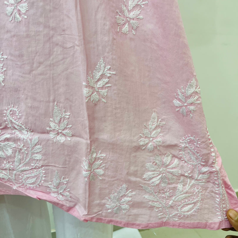 BHUMI PINK CHIKANKARI MODAL KURTA Libaas e Lucknow