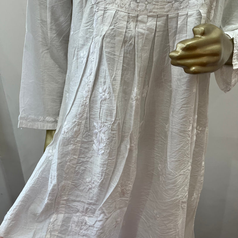 White Chanderi Chikankari A Line Kurti Libaas e Lucknow