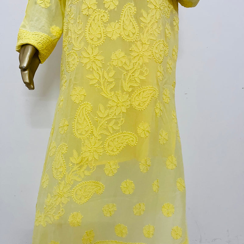 Gulzar Lime Yellow Chikankari Kurta Set Libaas e Lucknow