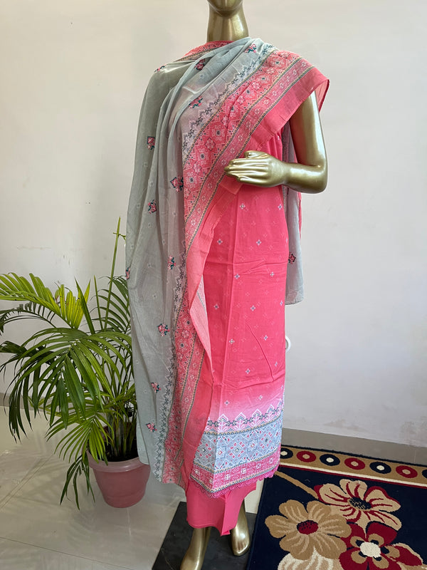 PATOLA PINK GREY UNSTITCHED SUIT Libaas e Lucknow