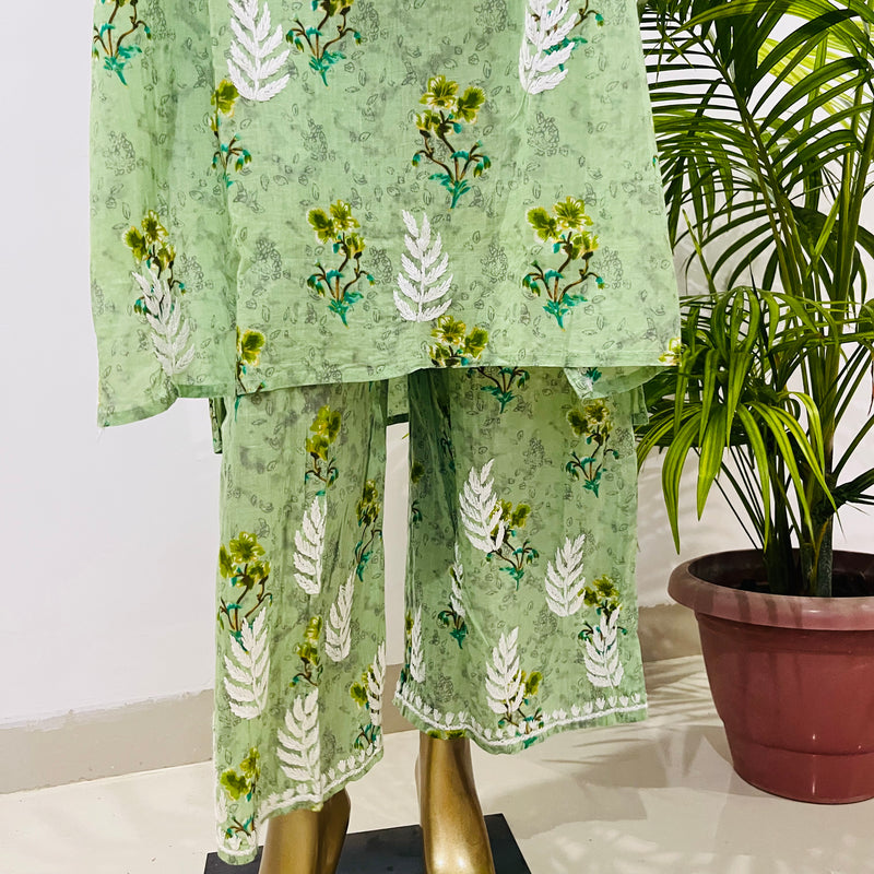 SAMIRA MUL CHIKANKARI GREEN KURTA PALAZZO SET Libaas e Lucknow