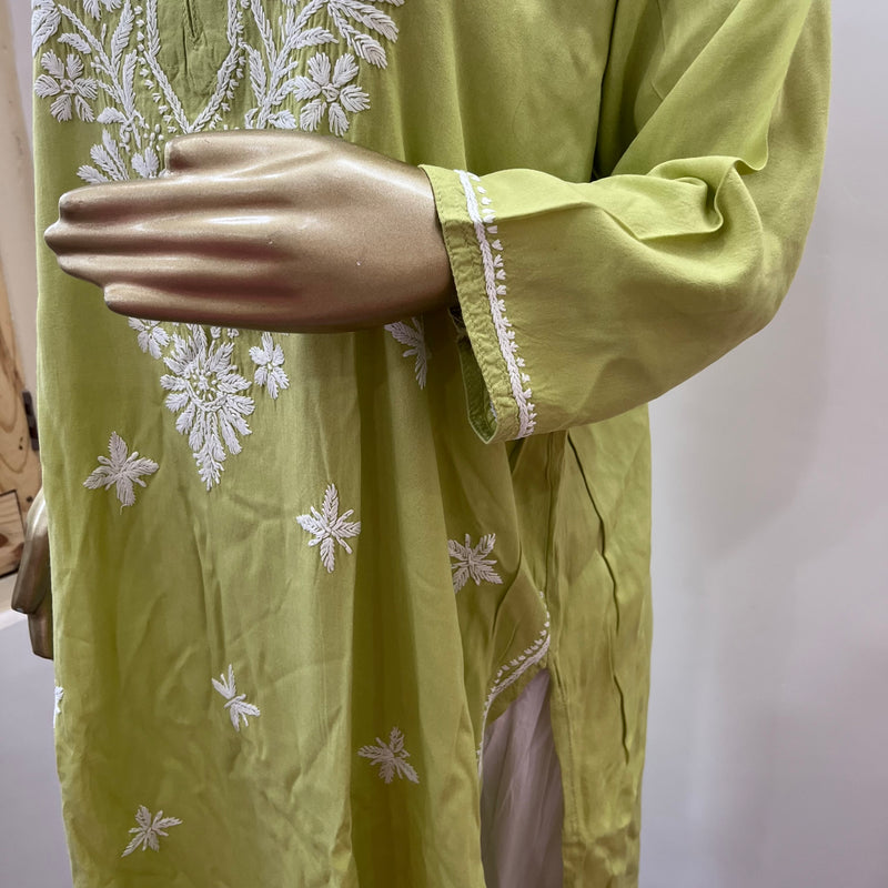 MAAHAM GREEN CHIKANKARI RAYON KURTA Libaas e Lucknow