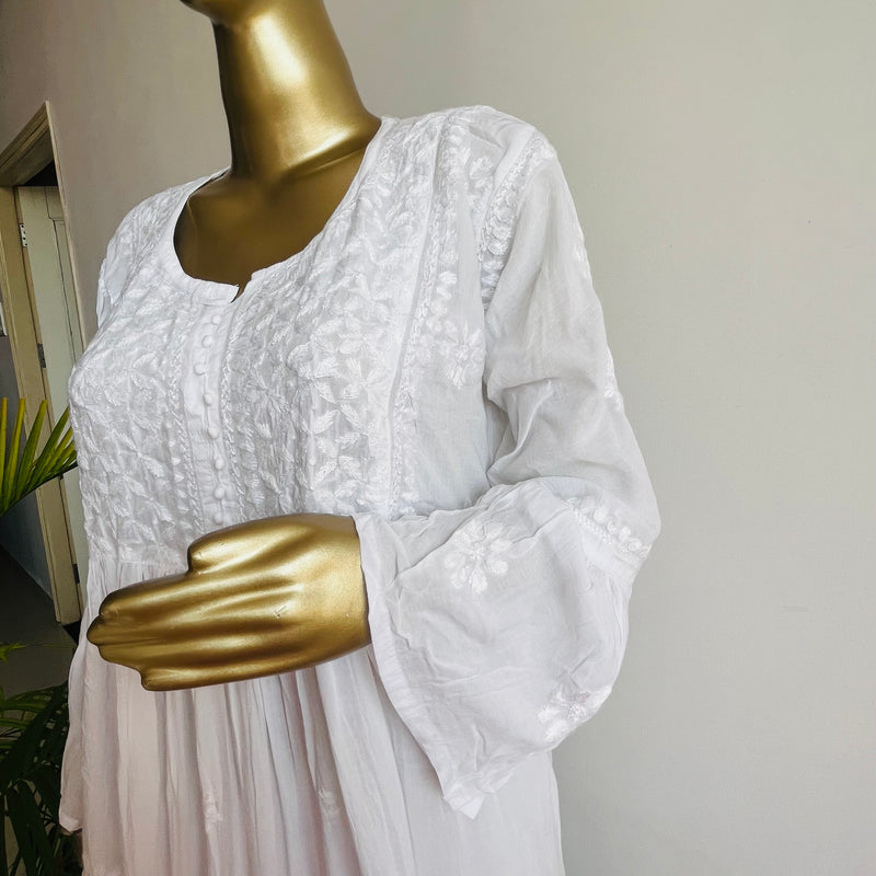 AZRA white Modal cotton Chikankari Kurta Libaas e Lucknow