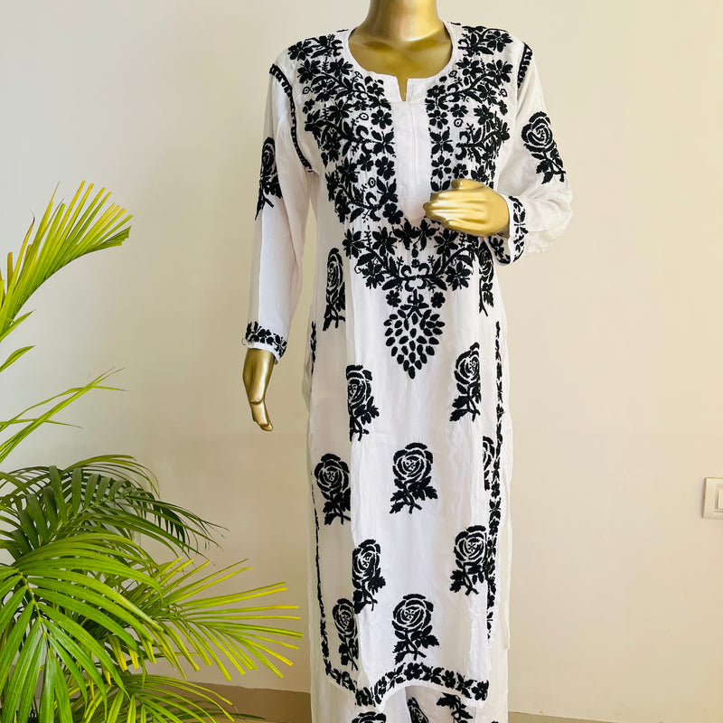 Rose White Black Chikankari Set