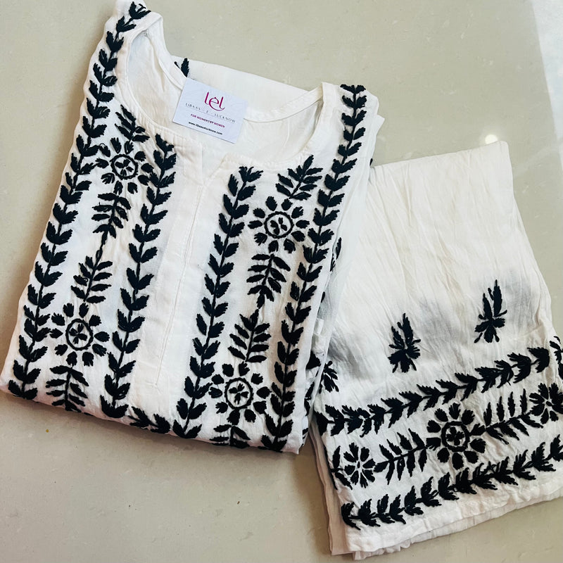 Pihu White Black Rayon Chikankari Set