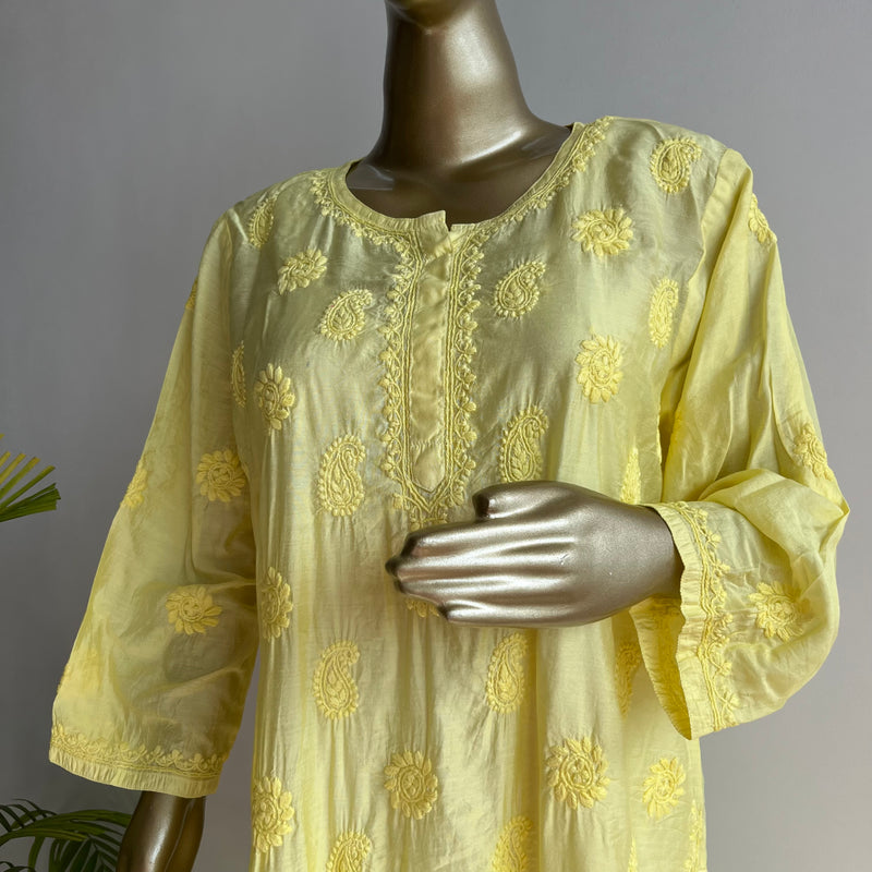 ANYA Yellow Chanderi Chikankari Kurta Libaas e Lucknow