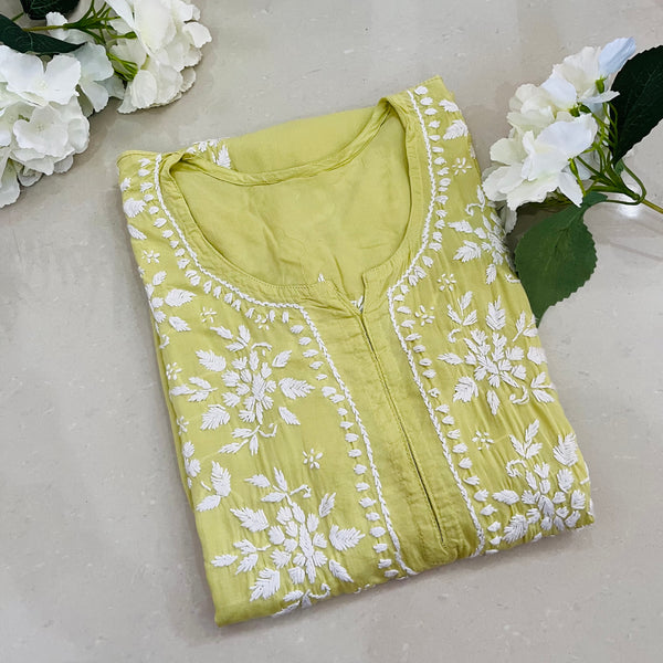 HARSHA GREEN CHIKANKARI MODAL KURTA Libaas e Lucknow