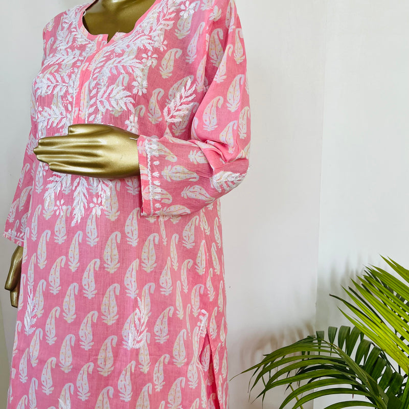 SAMIRA MUL CHIKANKARI PINK KURTA PALAZZO SET Libaas e Lucknow